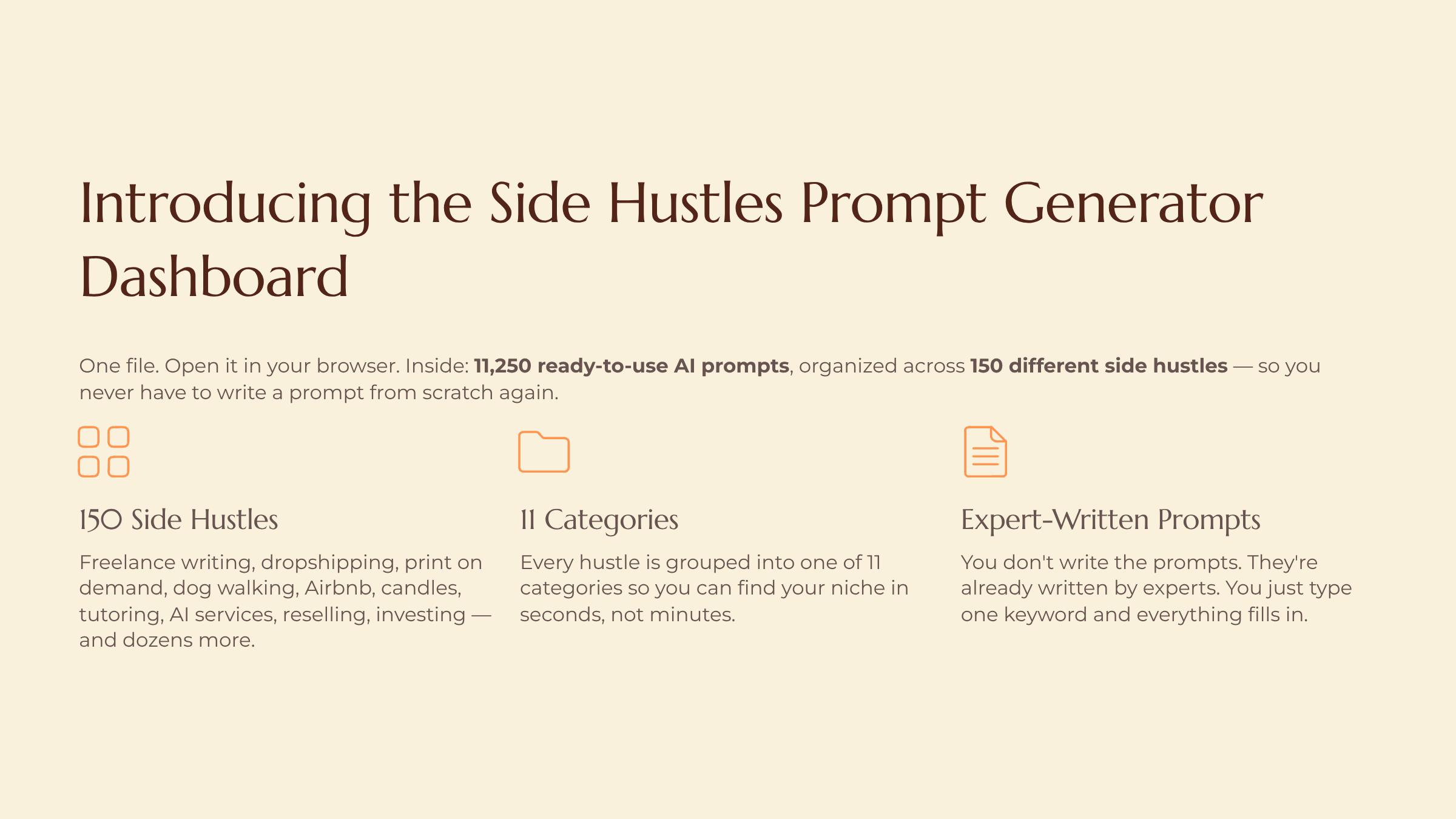 The Sales Pitch Video & Media Kit slide — Introducing the Side Hustles Prompt Generator Dashboard