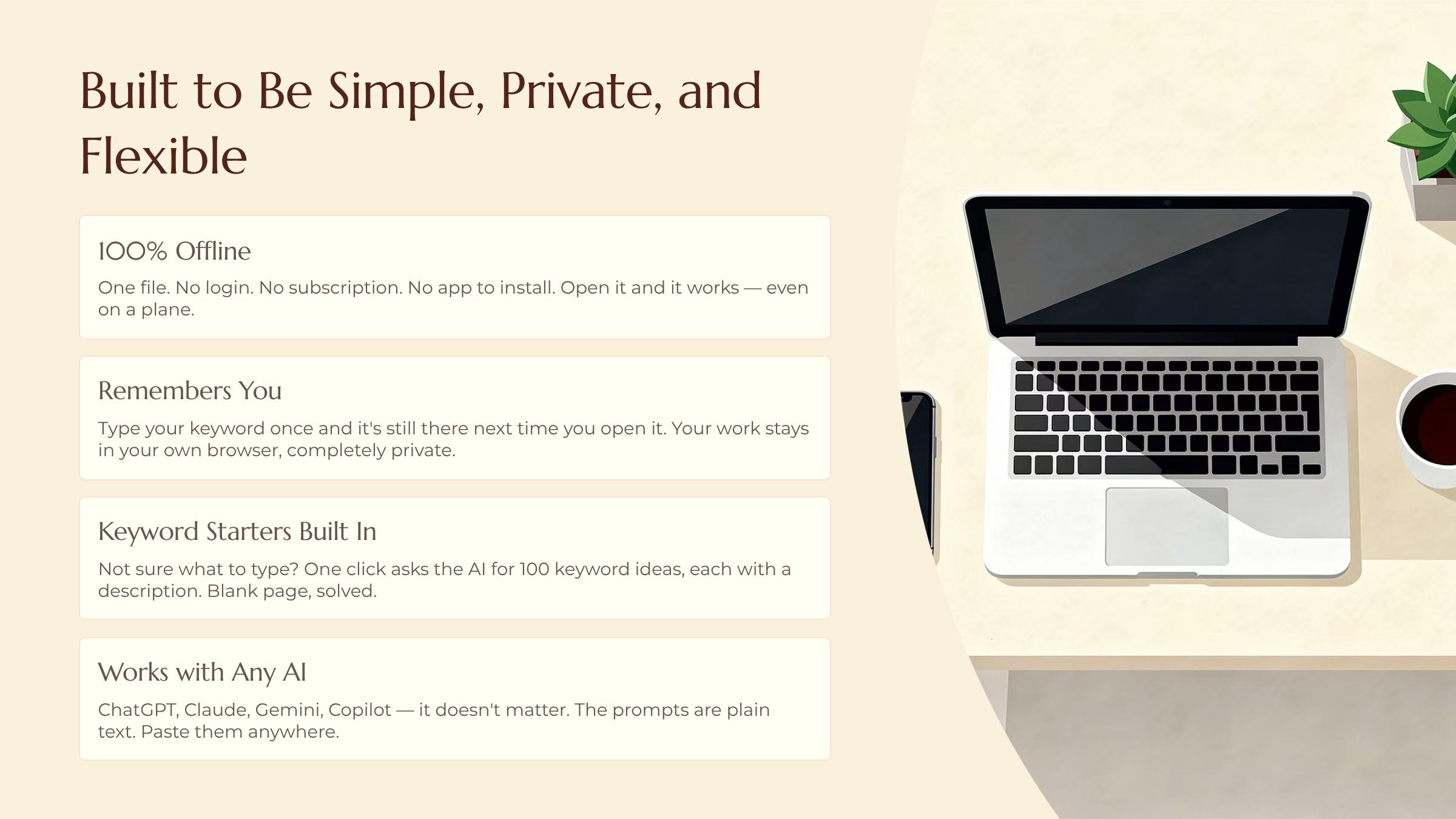 The Sales Pitch Video & Media Kit slide — Built to Be Simple Private and Flexible