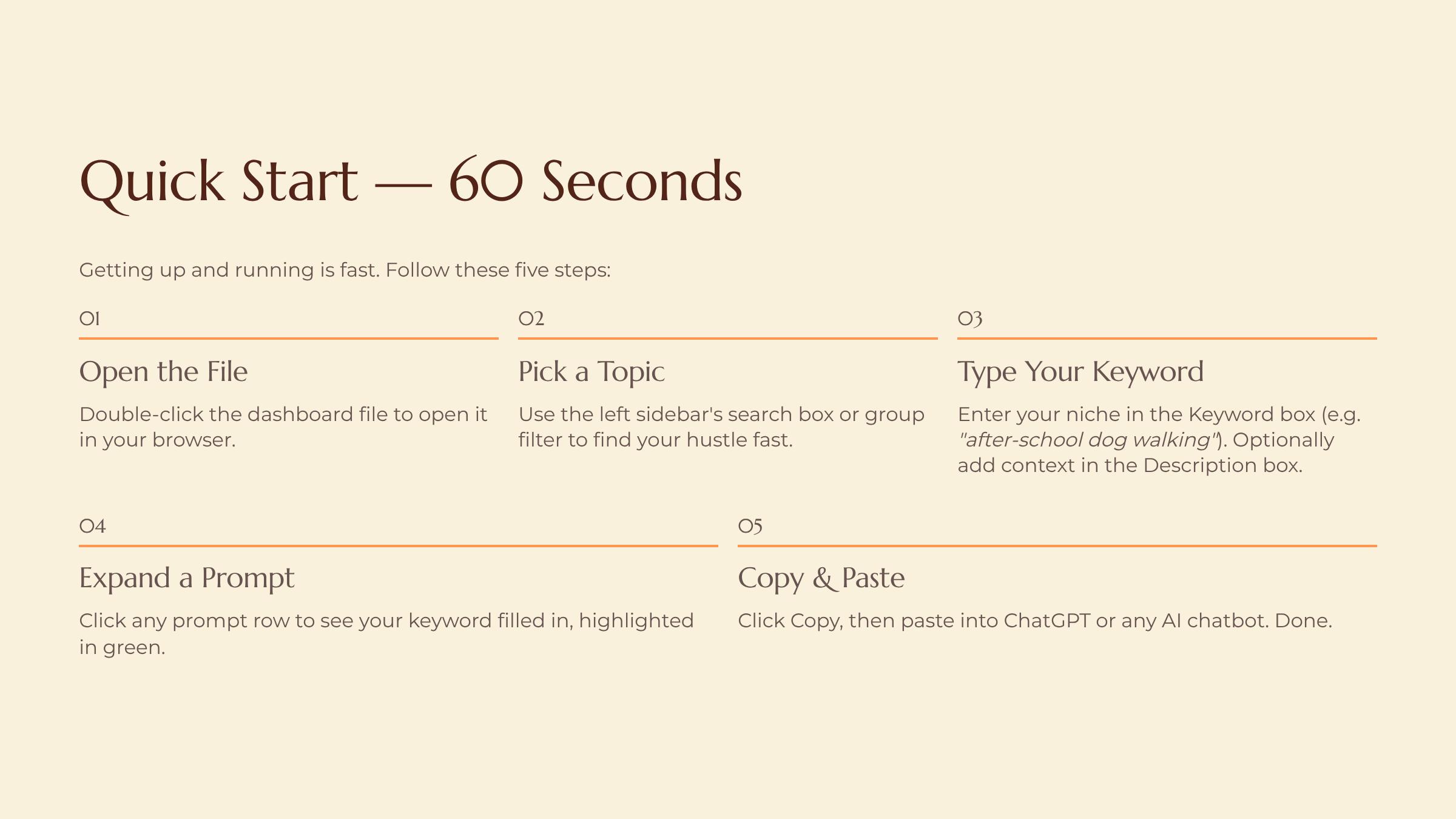 The User Guide Video & Narrated Walkthrough slide — Quick Start 60 Seconds