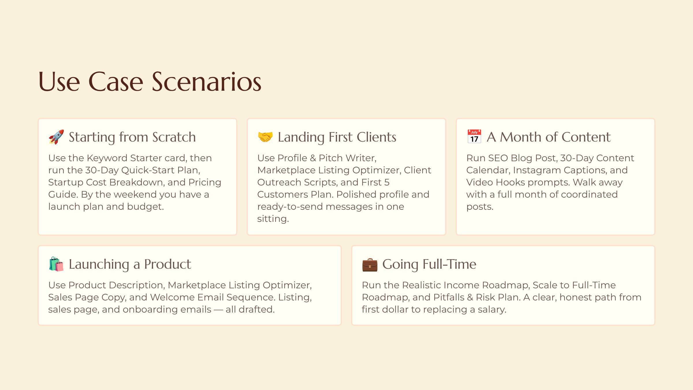The User Guide Video & Narrated Walkthrough slide — Use Case Scenarios
