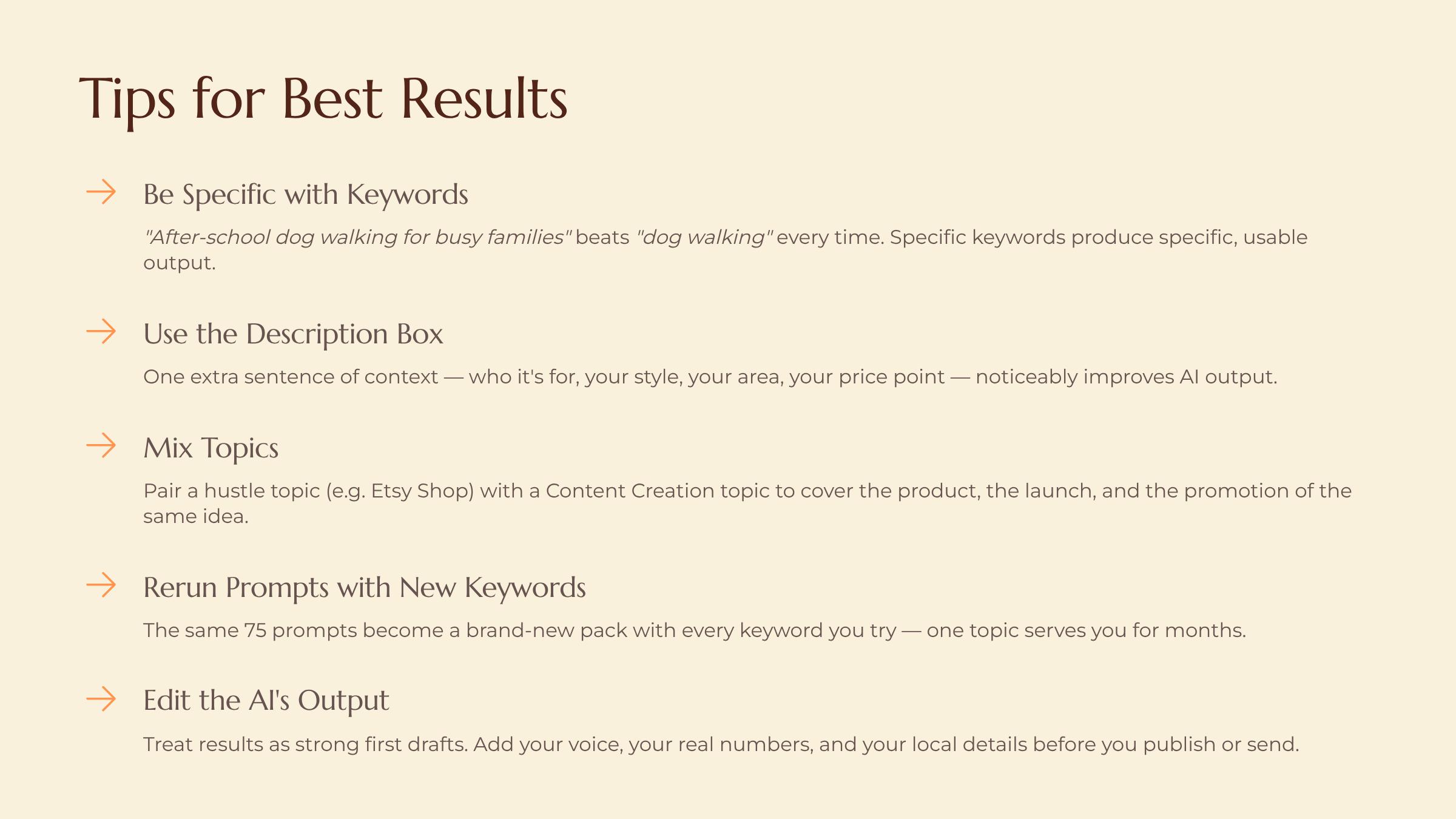 The User Guide Video & Narrated Walkthrough slide — Tips for Best Results