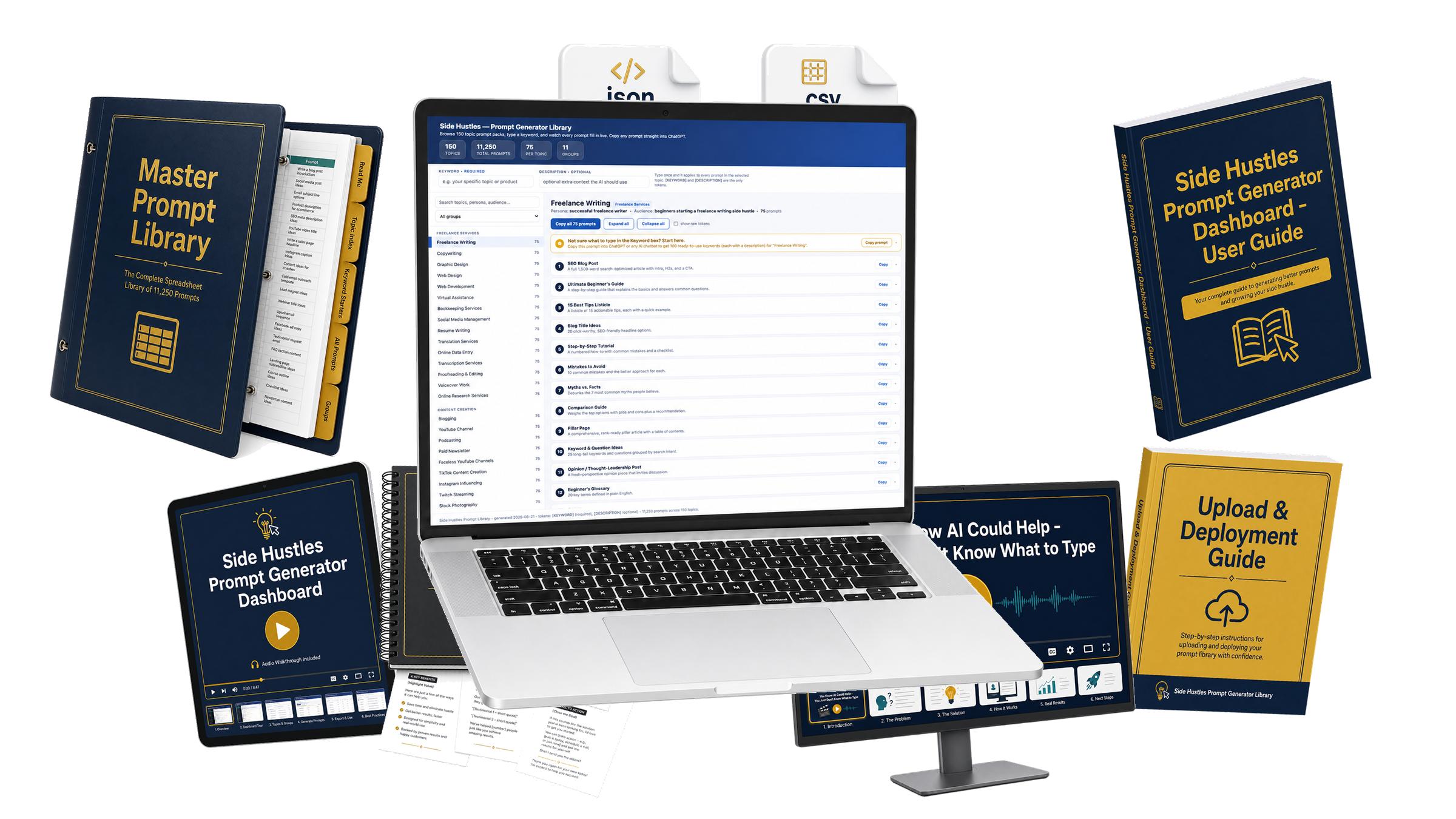 Side Hustles Prompt Generator Dashboard mockup