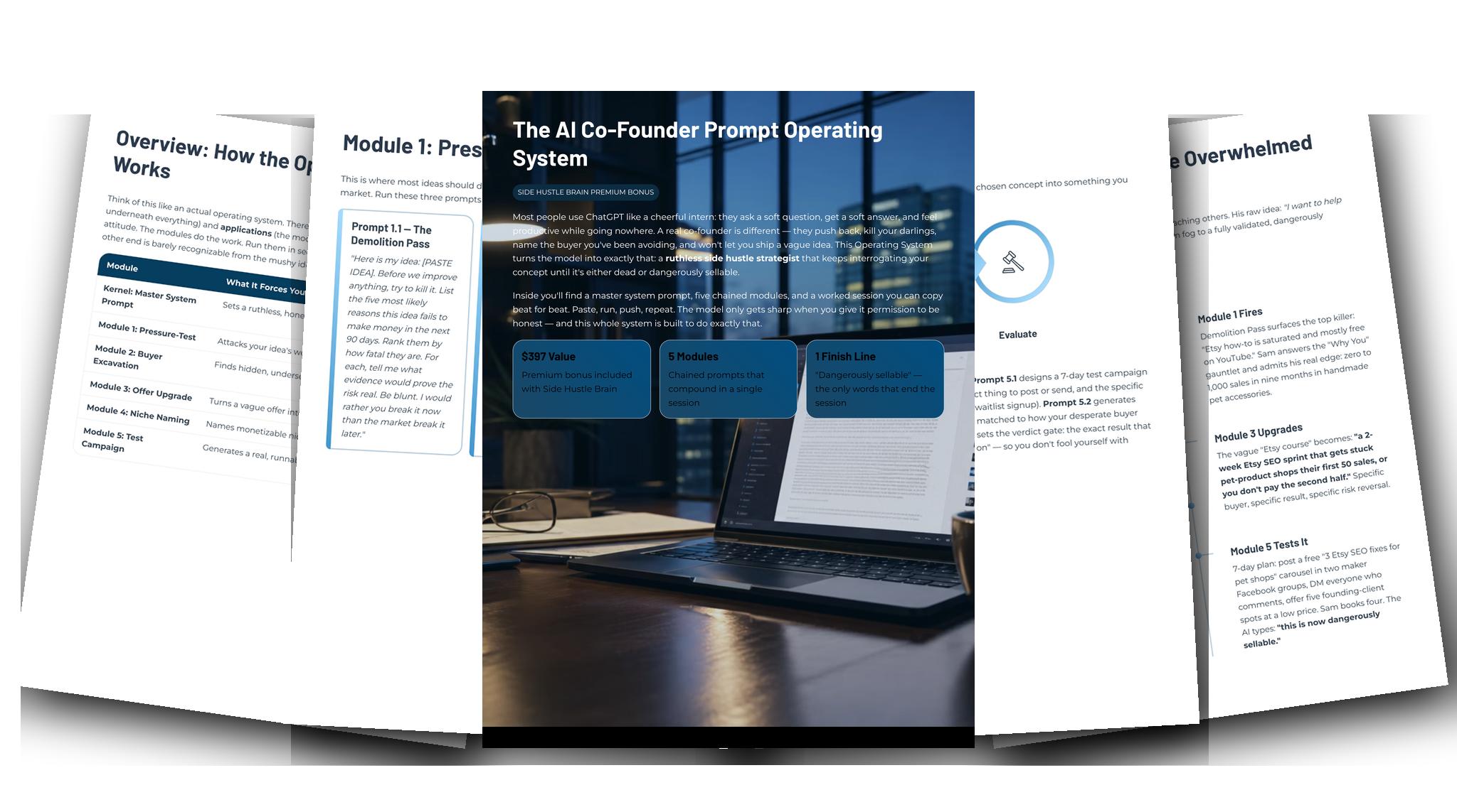 The AI Co-Founder Prompt Operating System — Fanned slides (light)