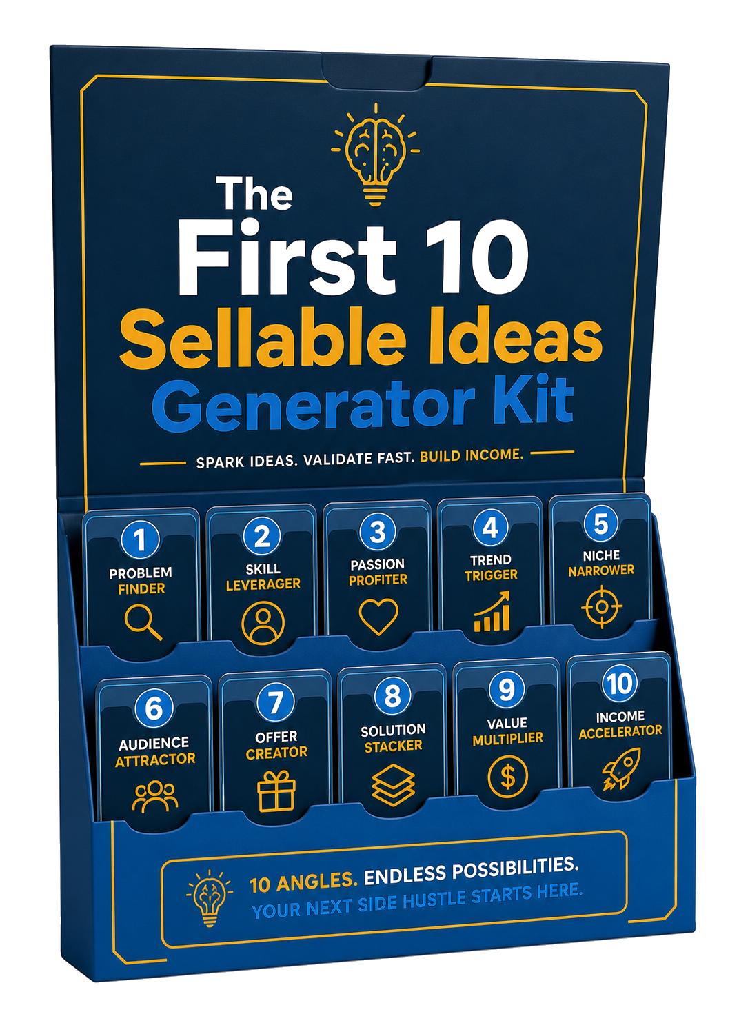 The First 10 Sellable Ideas Generator Kit — Product mockup