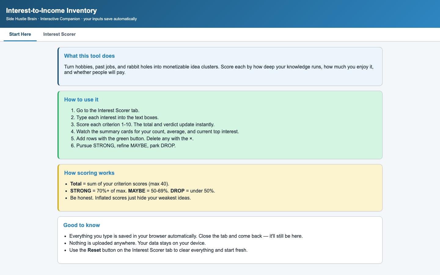 The Interest Miner Micro-Workbook — Interactive dashboard 1