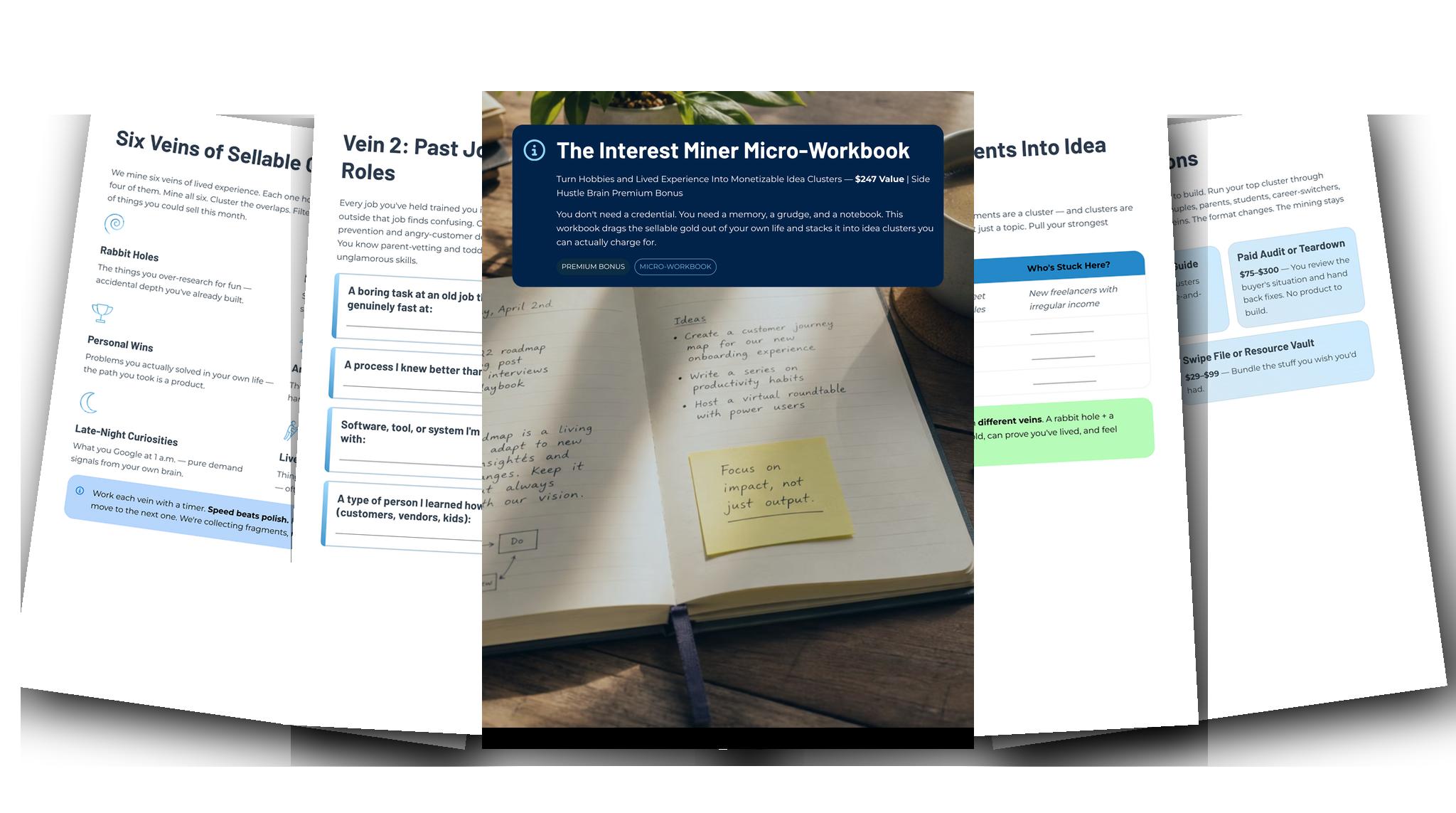 The Interest Miner Micro-Workbook — Fanned slides (light)