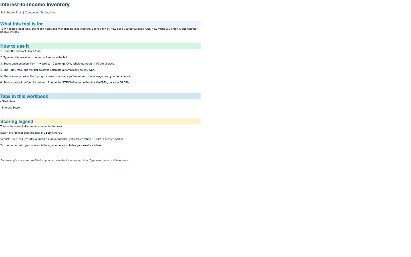 The Interest Miner Micro-Workbook — Excel scorer 1