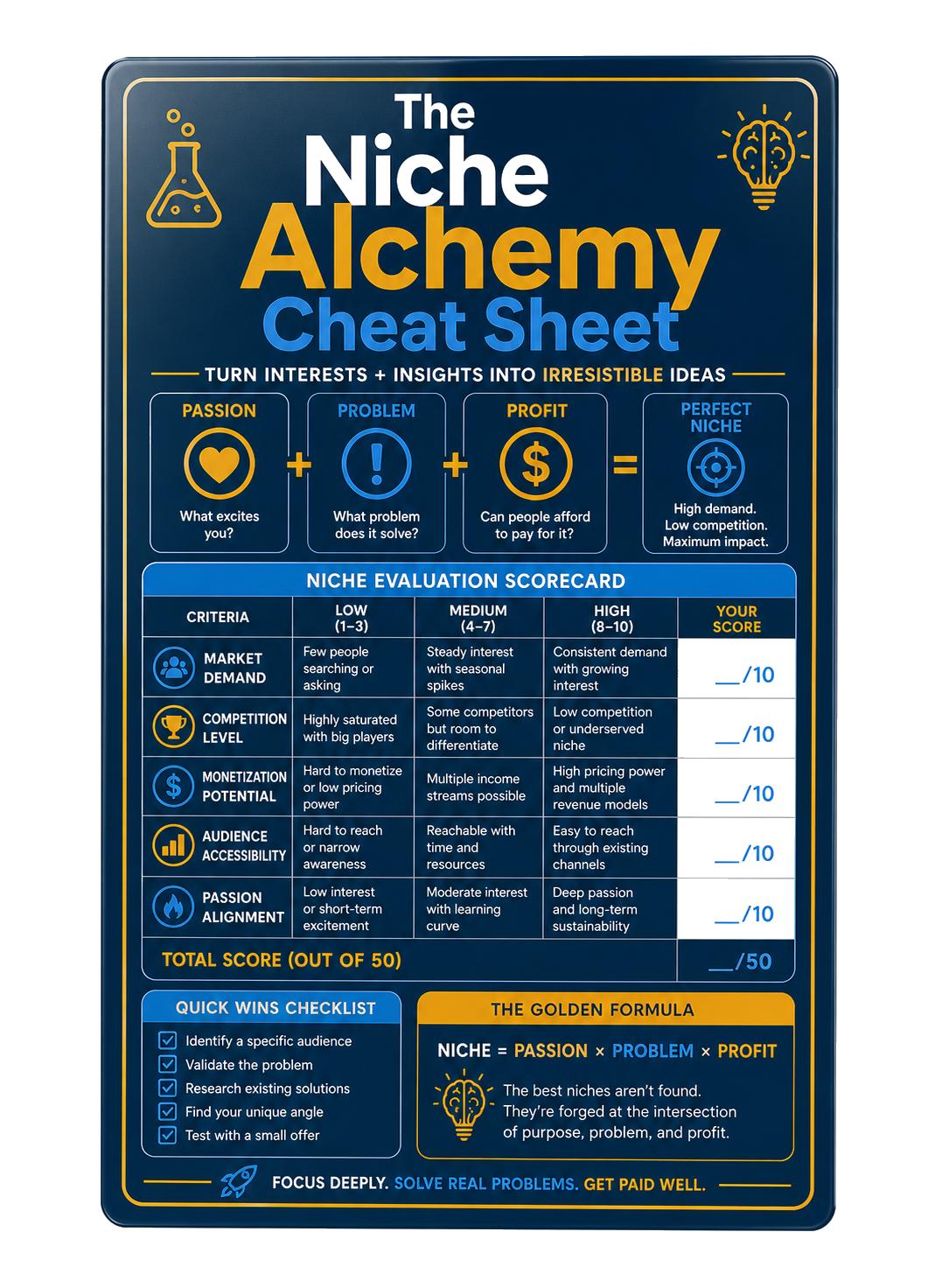 The Niche Alchemy Cheat Sheet — Product mockup