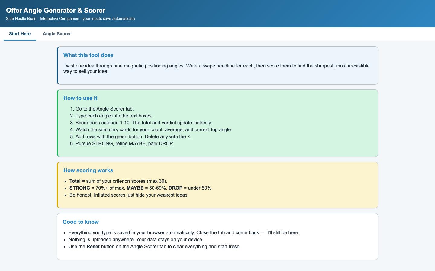 The Offer Angle Swipe Matrix — Interactive dashboard 1