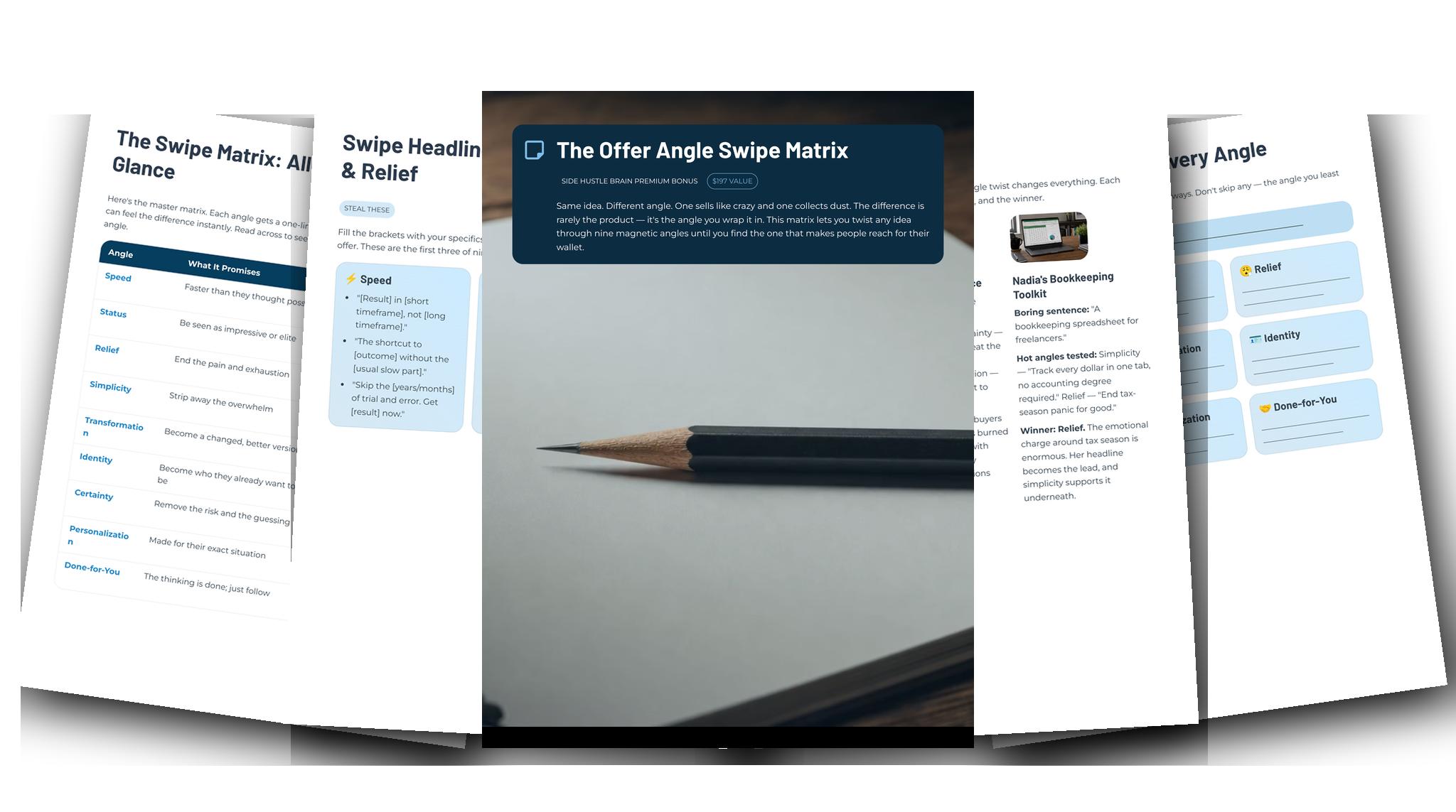 The Offer Angle Swipe Matrix — Fanned slides (light)