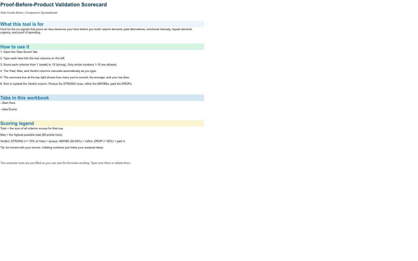 The “Proof Before Product” Validation Checklist — Excel scorer 1
