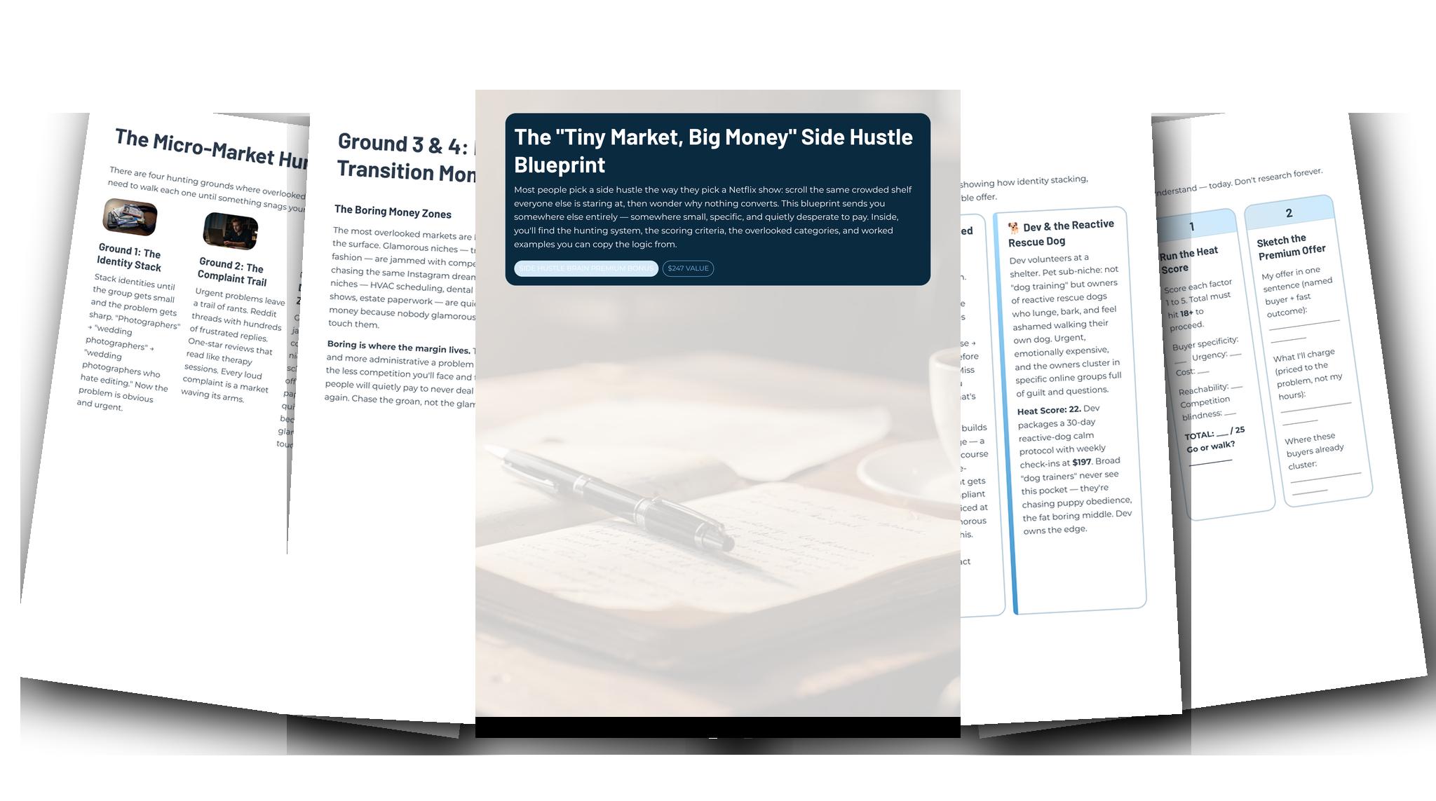 The “Tiny Market, Big Money” Side Hustle Blueprint — Fanned slides (light)