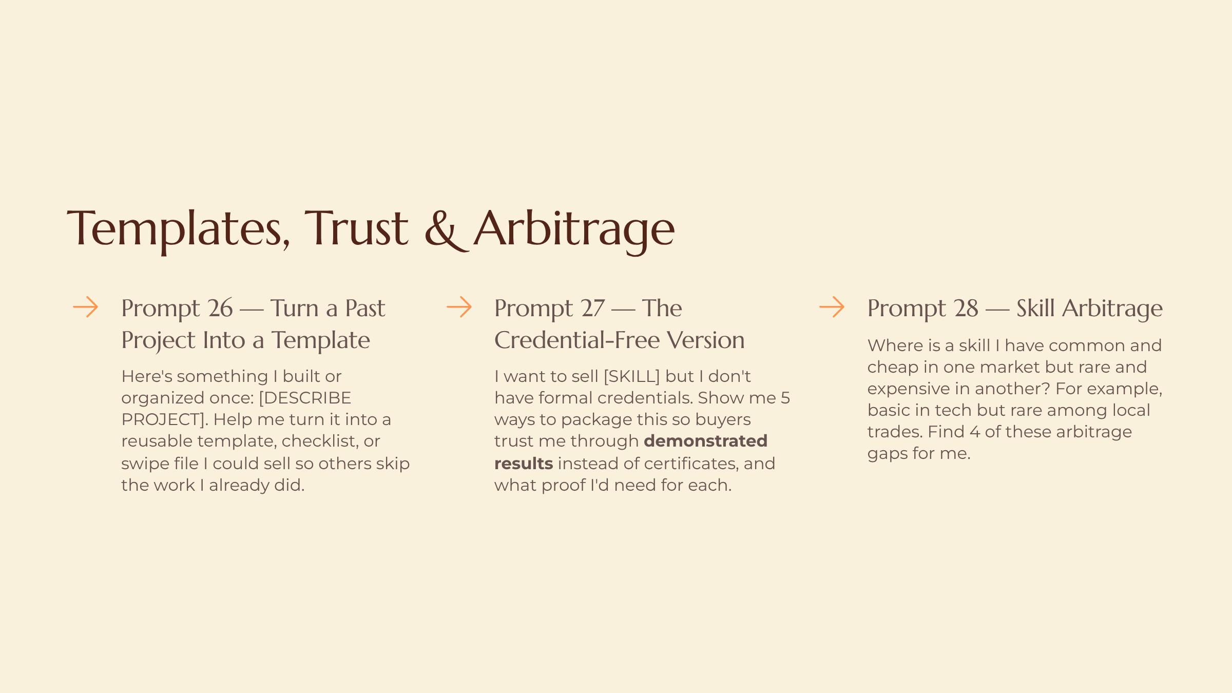 Mining Your Skills for Hidden Money slide — Templates Trust and Arbitrage