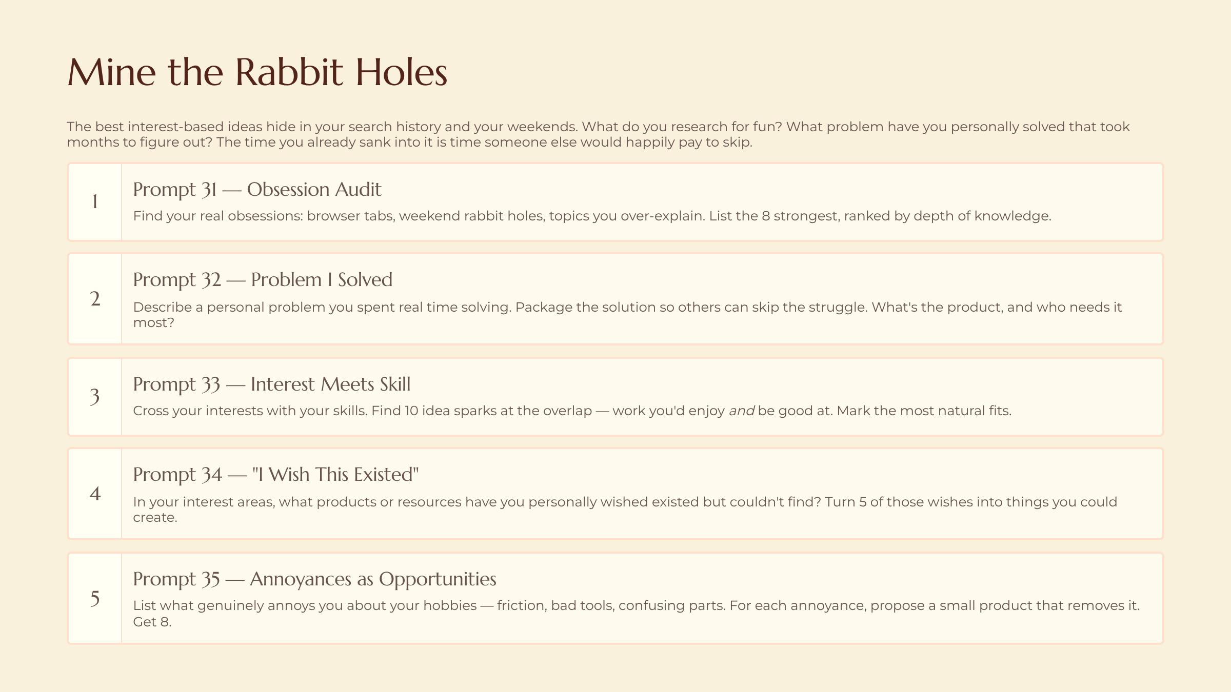 Turning Interests and Obsessions Into Angles slide — Mine the Rabbit Holes