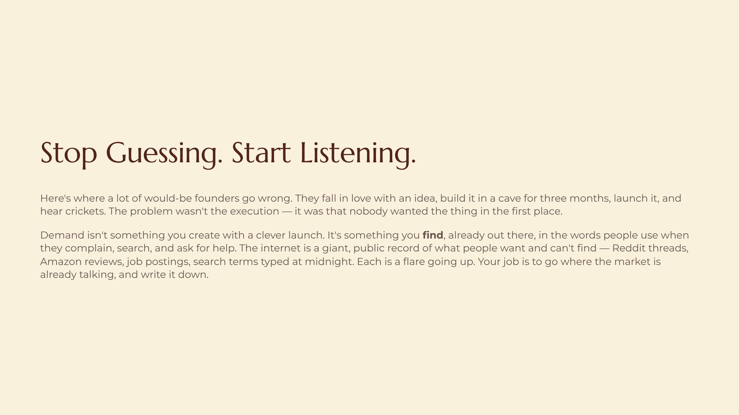 Reading Demand Signals in the Wild slide — Stop Guessing Start Listening