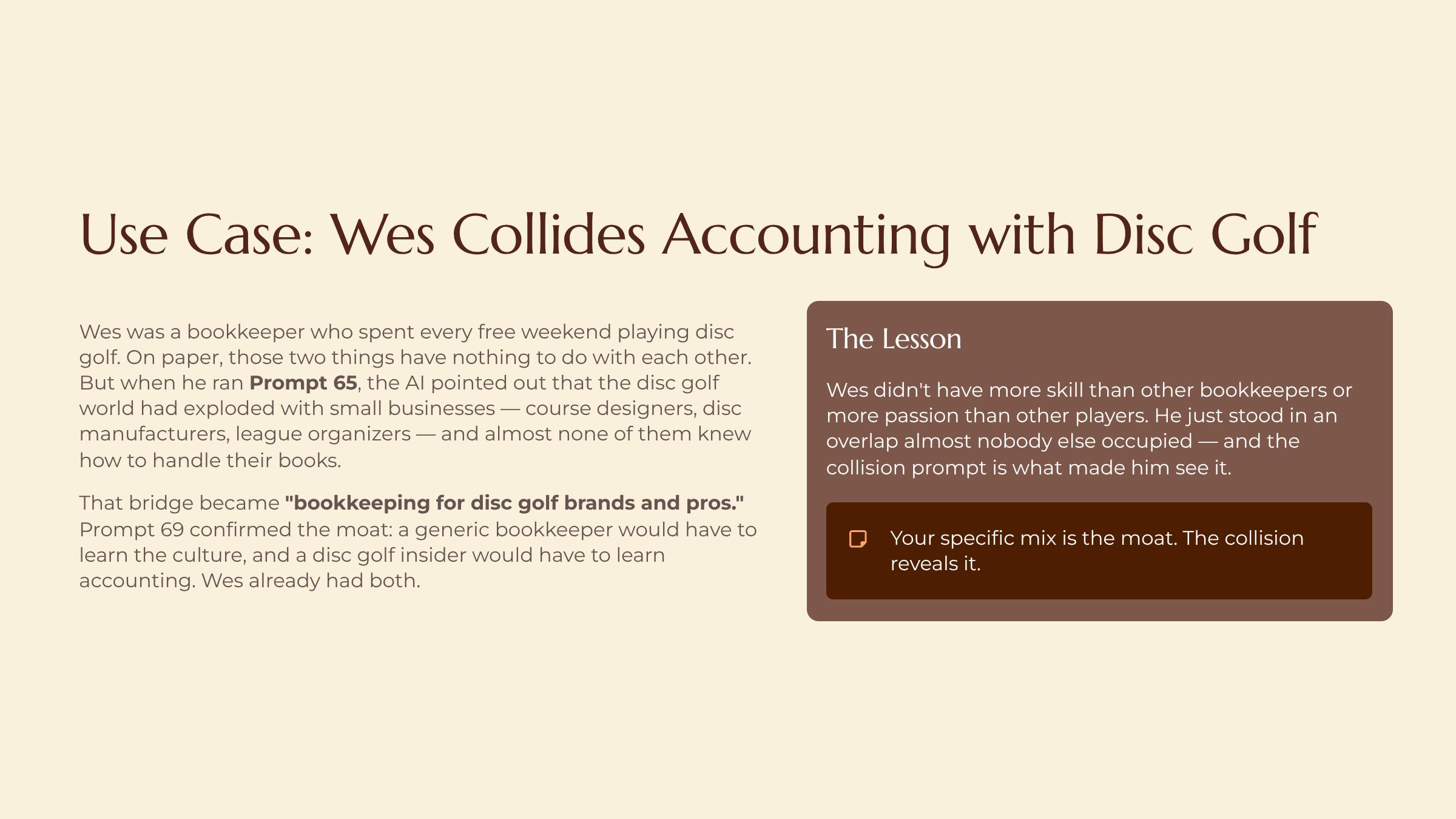 The Collision slide — Use Case Wes Collides Accounting with Disc Golf