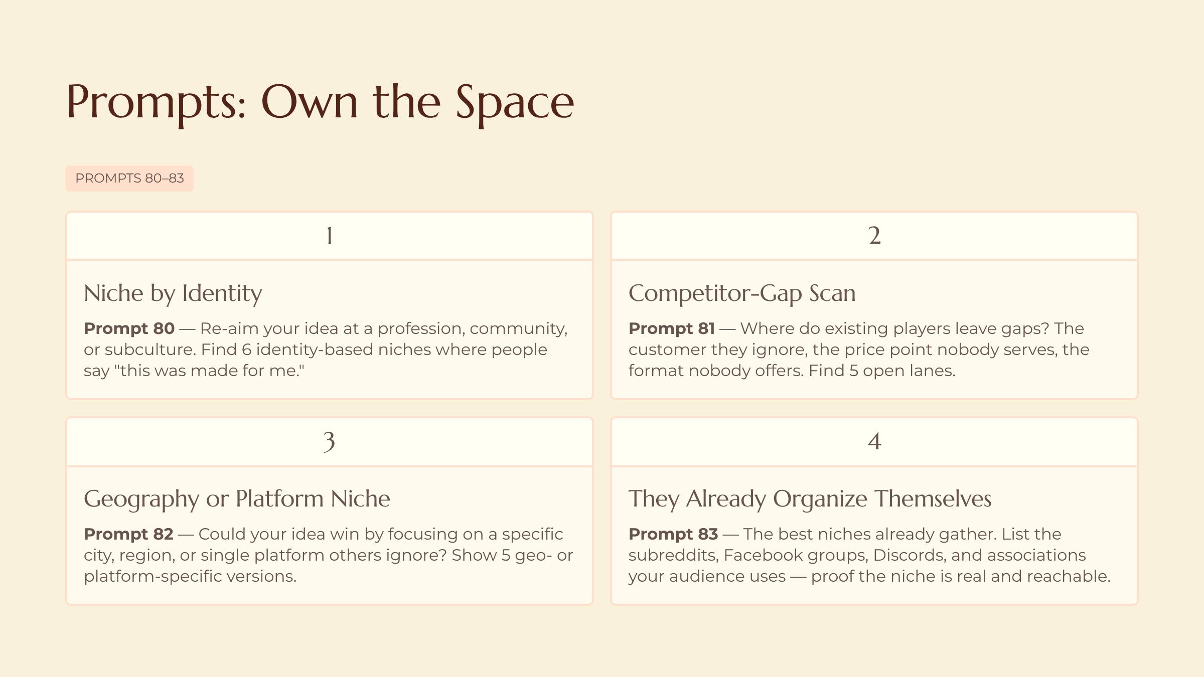 Finding the Tiny Market Nobody Else Sees slide — Prompts Own the Space