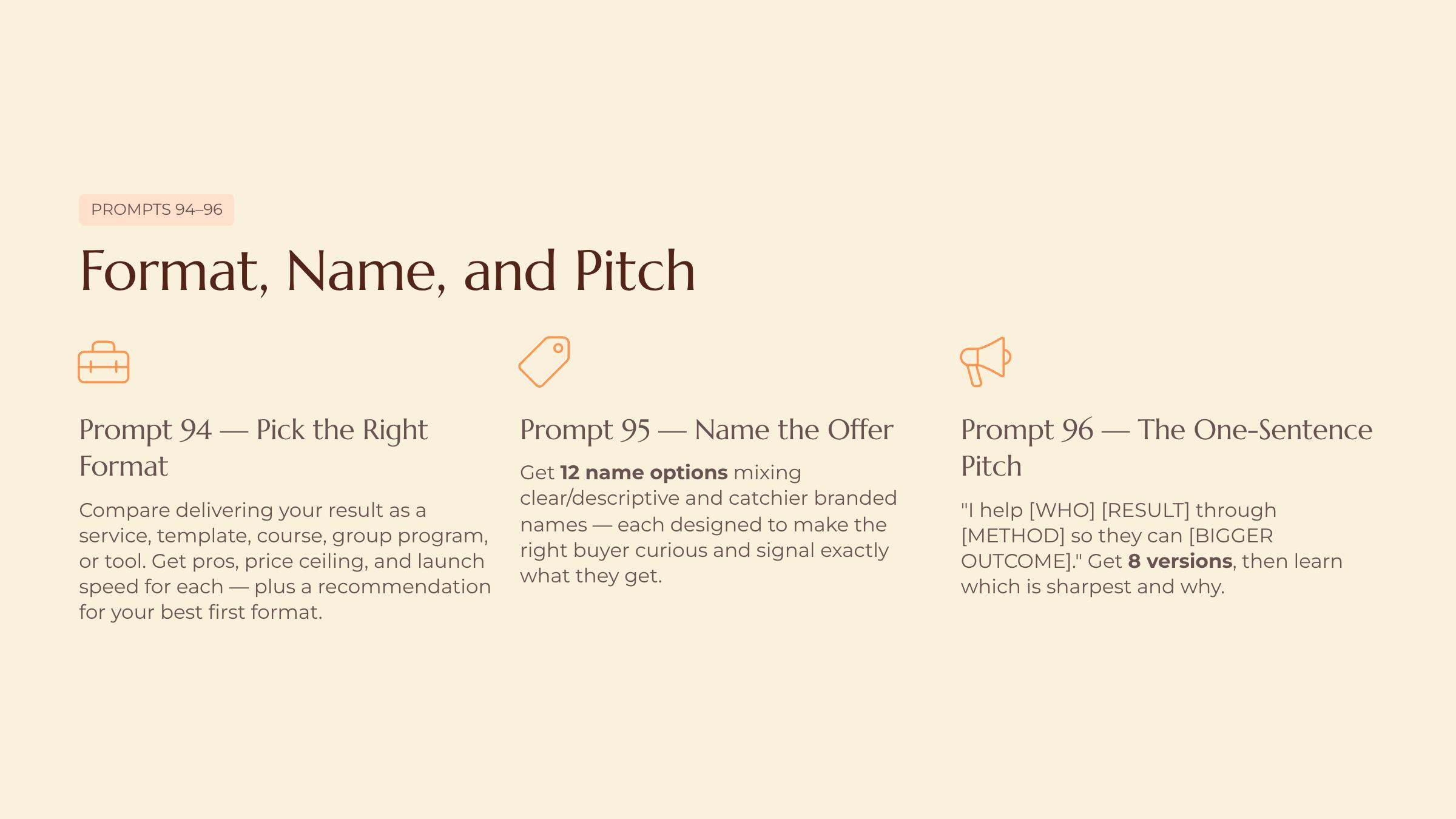 Shaping a Rough Idea Into a Real Offer slide — Format Name and Pitch