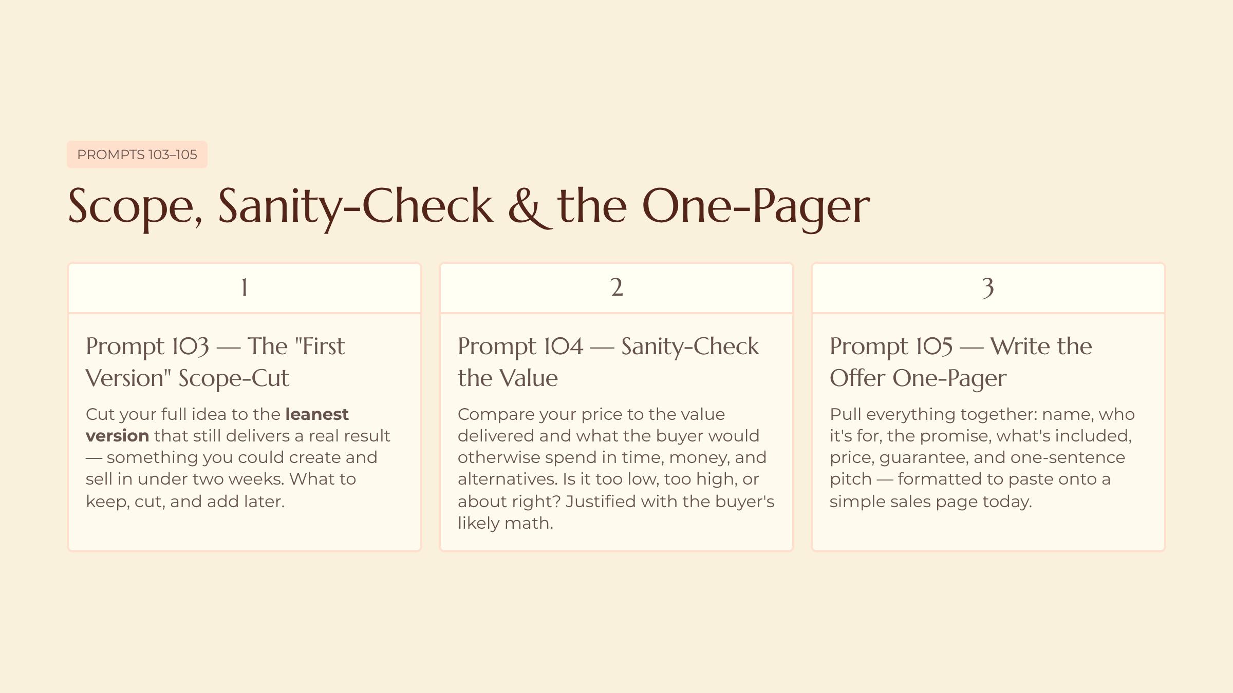 Shaping a Rough Idea Into a Real Offer slide — Scope Sanity Check and the One Pager